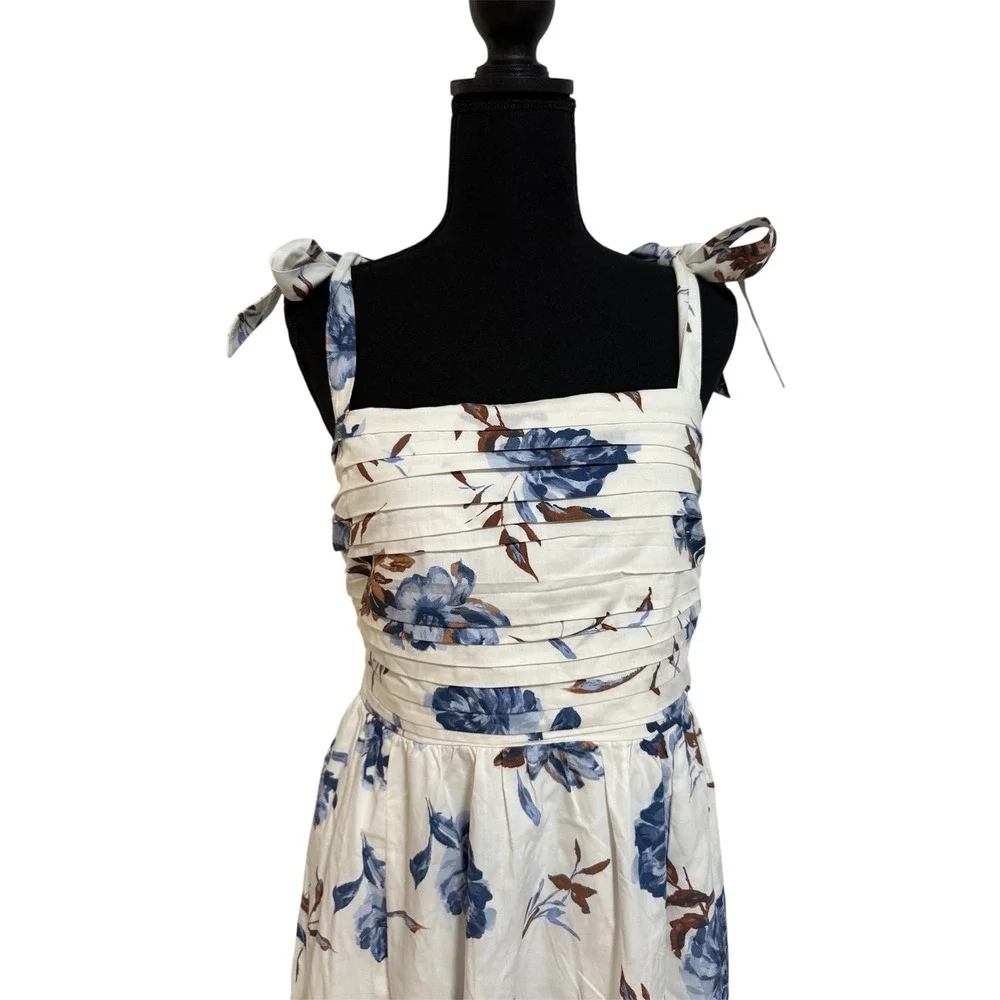 Abercrombie & Fitch Floral‎ Midi Dress Womens S White Blue Excellent Tie Strap